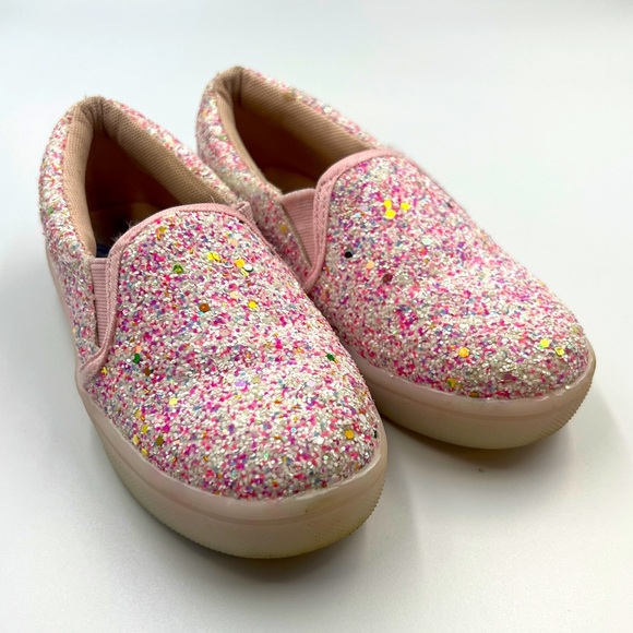 fabkids Girls Pink Glitter Slip-On Sneakers Size 11 – Sparkly Casual Shoes - Picture 5 of 6